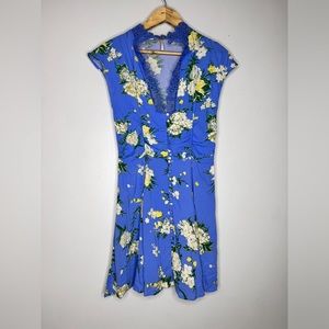 Free People Blue Floral Lace-Trim V-Neck Dress